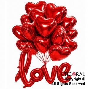 SET DE GLOBOS METALIZADO LOVE ROJO CORAZONES 11 UNIDADES